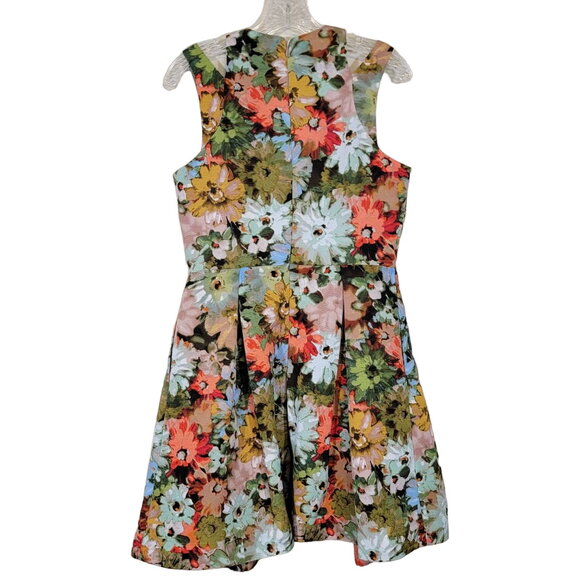 Taylor Women's Floral Fit and Flare Dress Round Neck Multicolor Pockets Size 8 - Picture 2 of 8
